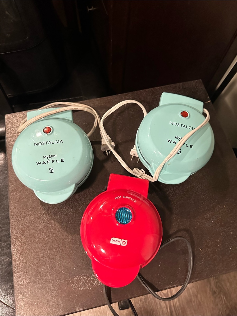 Nostalgia MyMini Waffle Makers (Mint) + Dash Mini Waffle Maker (Red)